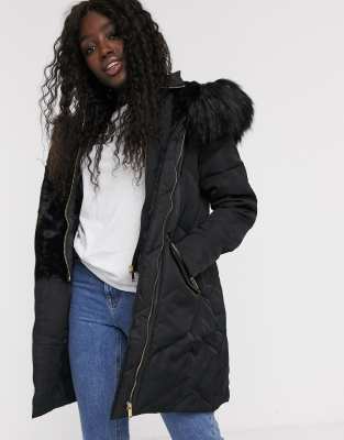 Oasis long padded coat in black