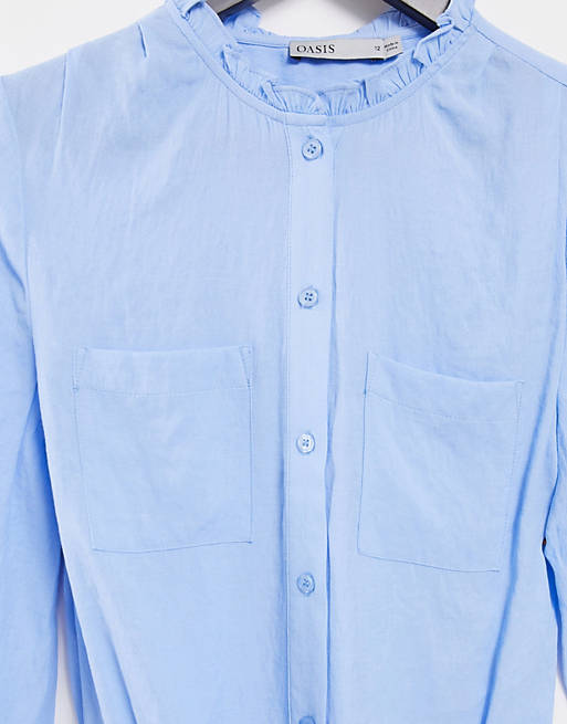 Lyseblå skjorte med flæser i hørlook | ASOS