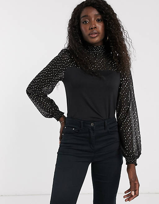 Oasis mesh blouse with metallic spots in black | ASOS