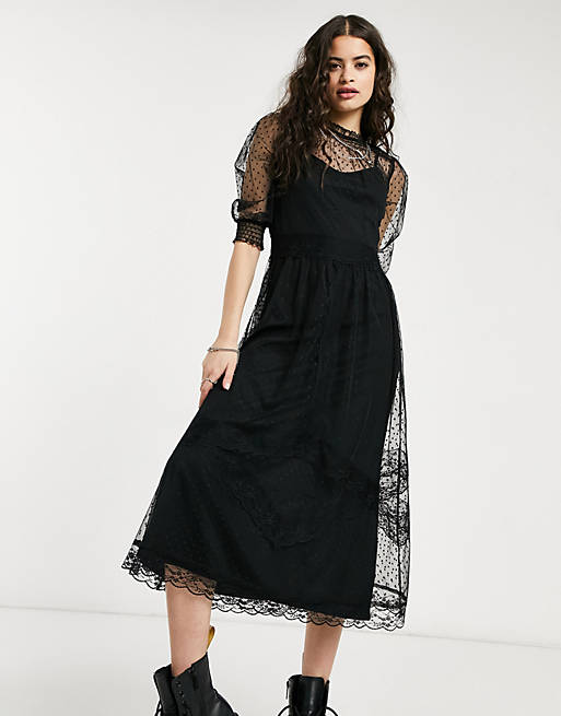 Oasis mesh midi dress in black | ASOS
