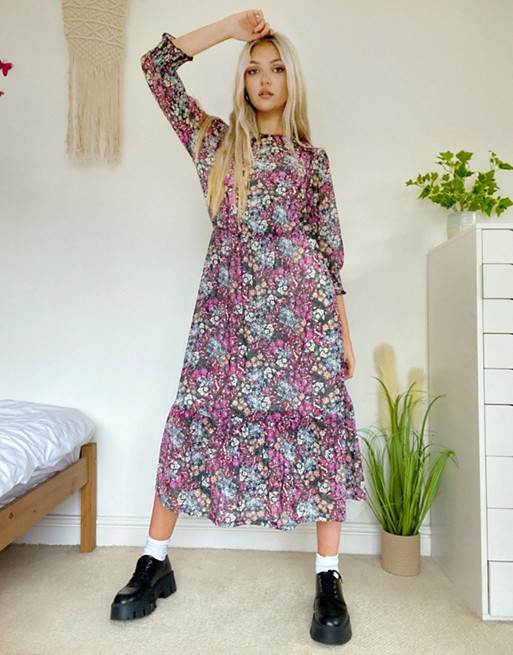 Oasis mesh midi dress in garden floral print