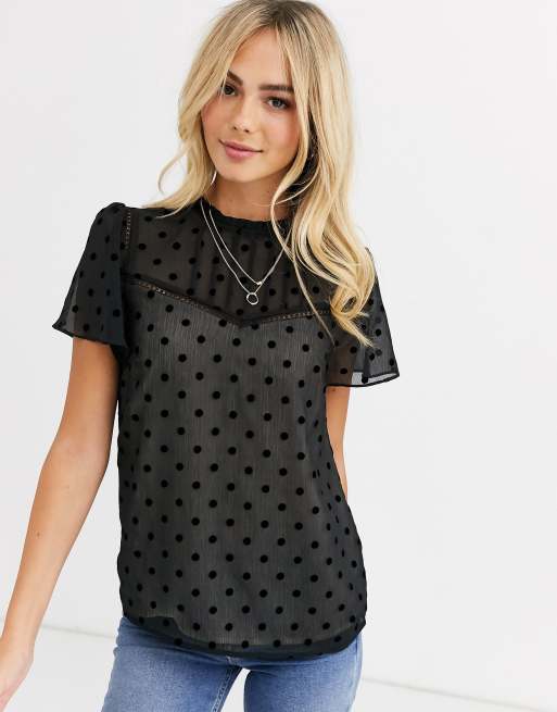 Oasis mesh top with flare sleevs in polka dot | ASOS