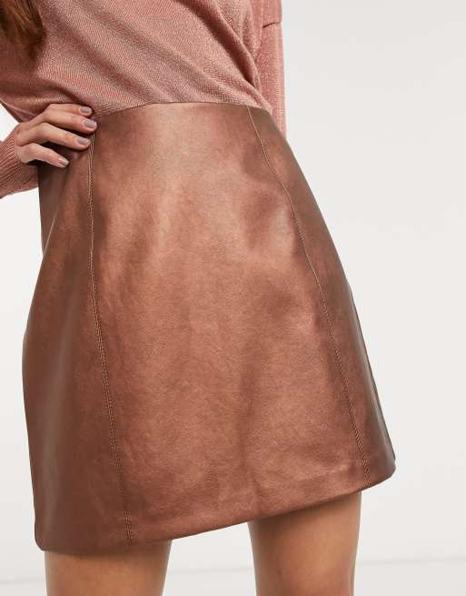 Oasis brown outlet leather pencil skirt