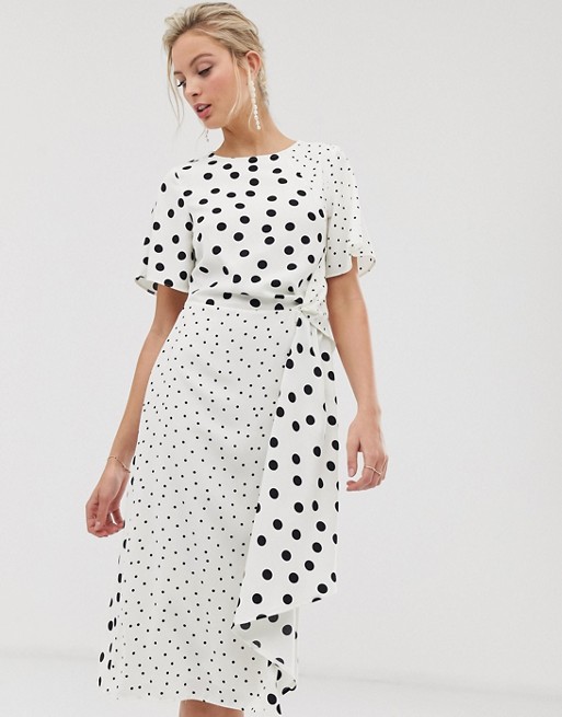 Oasis midi dress in mixed polka dot