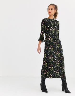 asos black floral midi dress