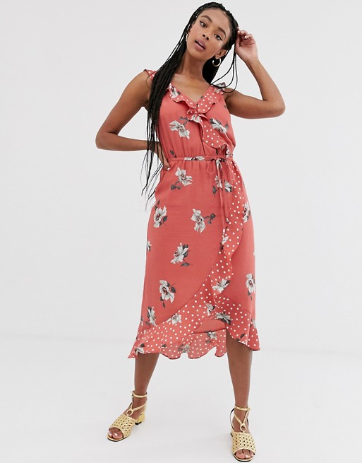 Oasis midi dress with ruffles in floral print