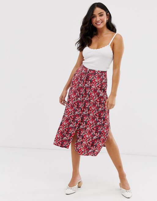 Oasis midi skirt with splits in ditsy floral print | ASOS