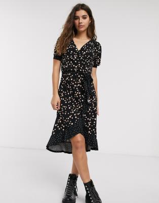 Oasis midi wrap dress with ruffles in 