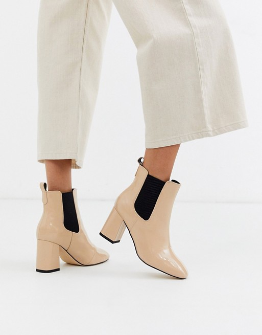 Oasis patent heeled boots in stone