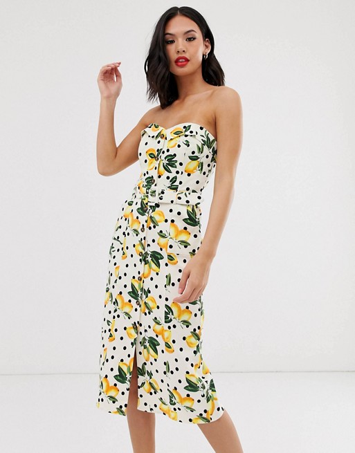Oasis pencil dress with belt in citrus print