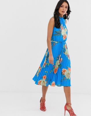 Oasis pleated midi dress in floral 