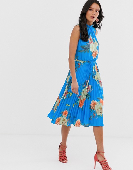 Oasis pleated midi dress in floral print