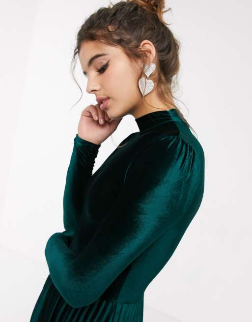 Asos green outlet velvet pleated dress