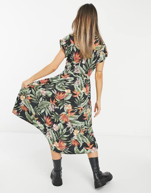 Oasis pleated midi shirt dress in palm print