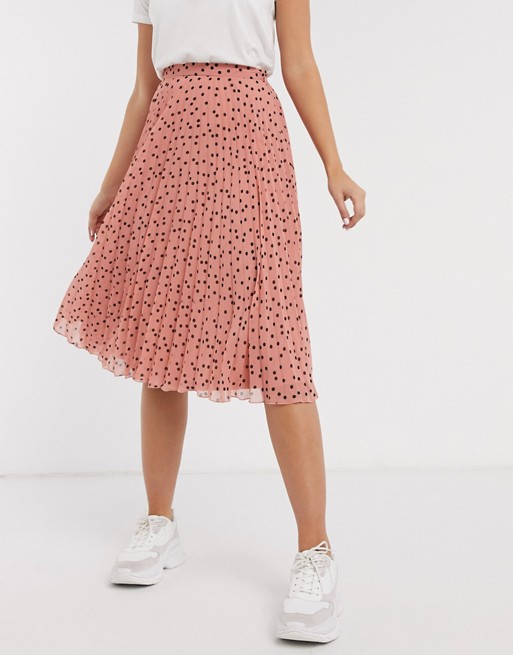 Oasis polka dot pleated midi skirt in pink