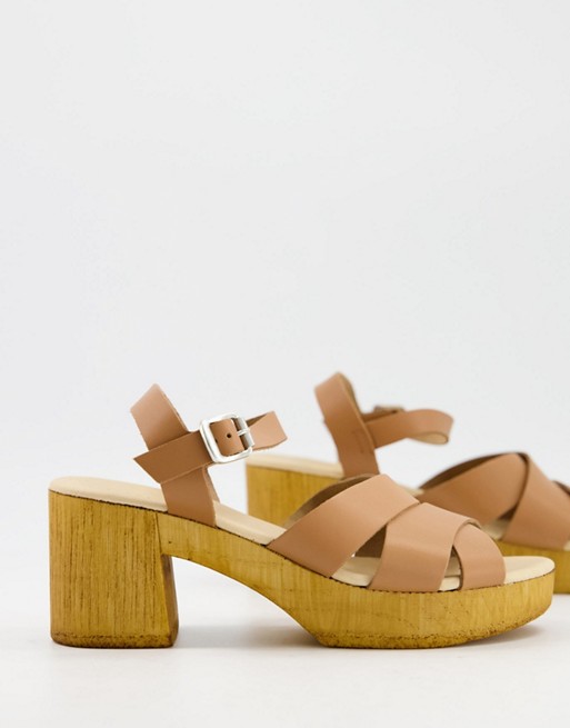 Oasis real leather block heeled sandals in tan