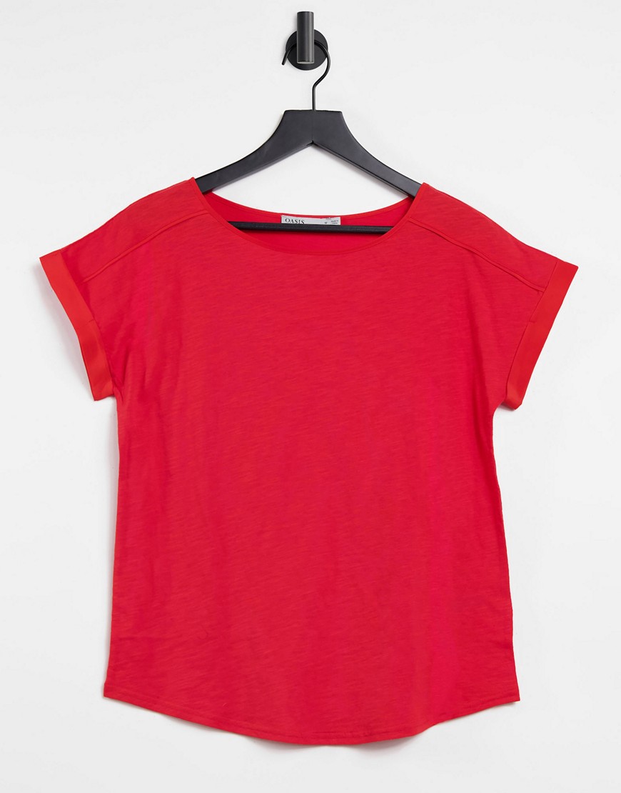 Oasis roll sleeve t-shirt in red-Orange