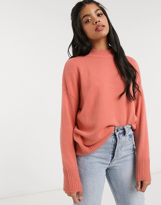 Oasis scallop detail jumper in coral