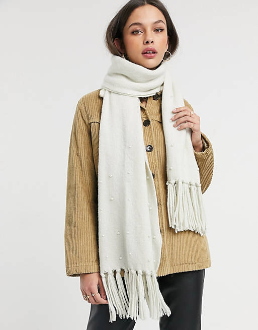 Oasis scarf with pearl detail in cream