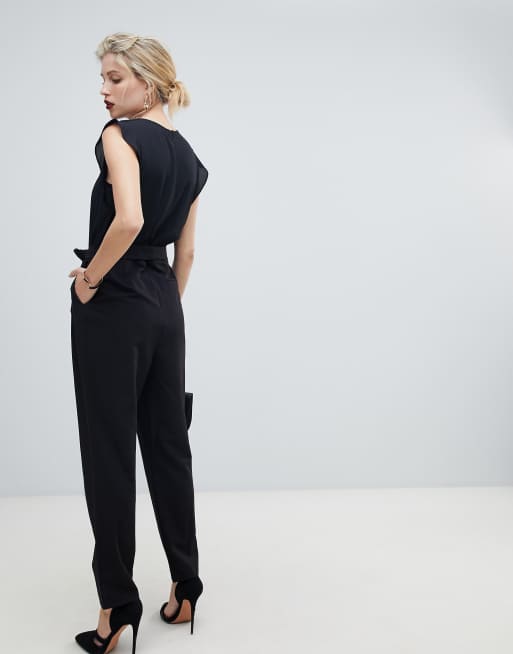 Oasis Schwarzer Jumpsuit mit Ruschen