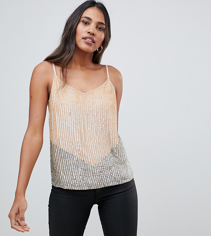 Oasis sequin cami top with chevron detail in nude-Multi