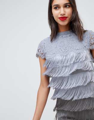 oasis fringe and lace shift dress