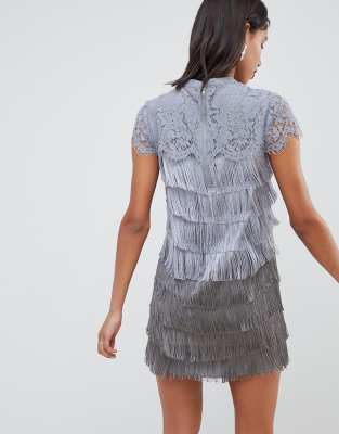 oasis fringe and lace shift dress