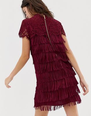 oasis lace and fringe dress