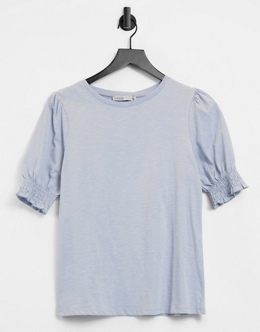 Oasis shirred cuff t-shirt in light blue