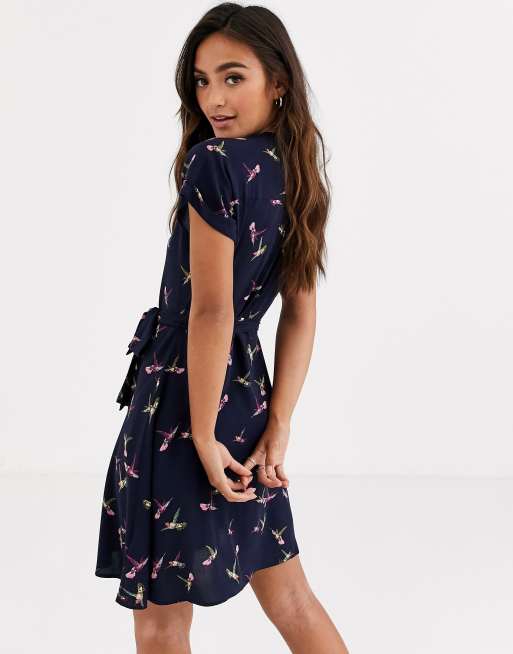 Bird print store shirt dress