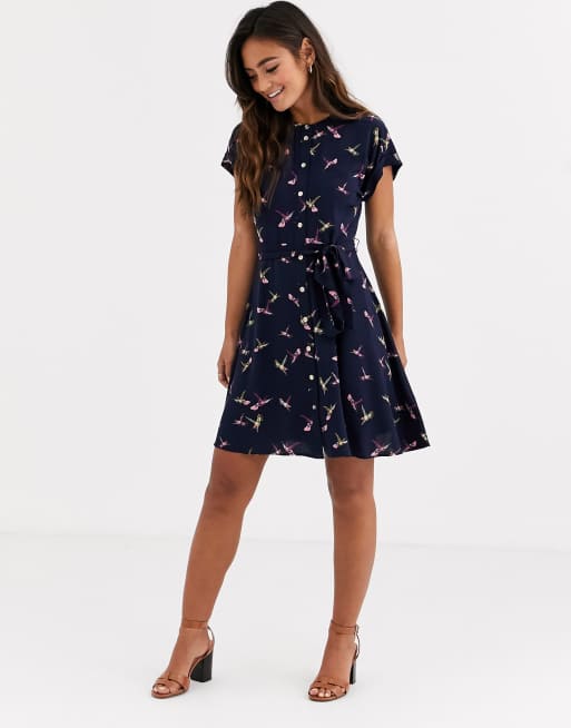 Bird print cheap shirt dress