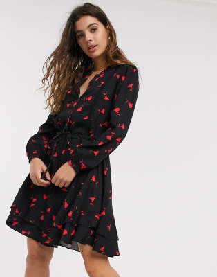 Oasis shirt dress in floral print-Black