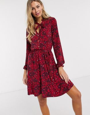 oasis patched print ruffle dress