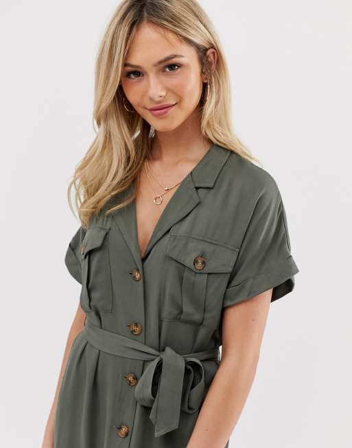 Oasis shirt dress with belt in khaki ASOS