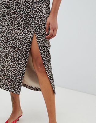 side split leopard print skirt