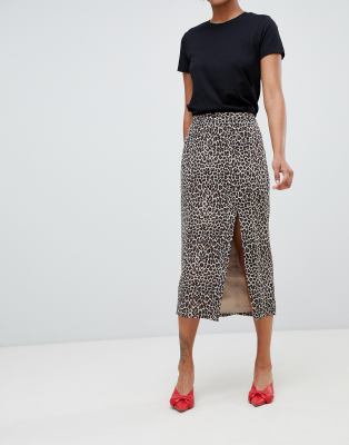 side split leopard print skirt