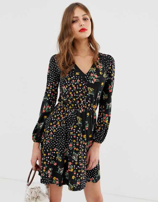 Oasis skater dress in mixed floral and spot print | ASOS