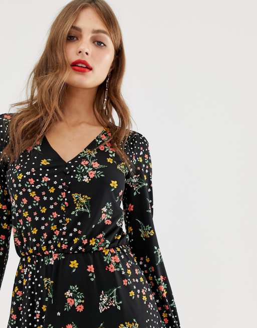 Oasis skater dress in mixed floral and spot print ASOS