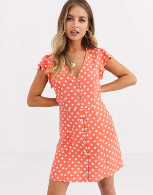 coral polka dot dress