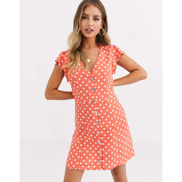 Oasis skater dress with button through in polka dot ASOS