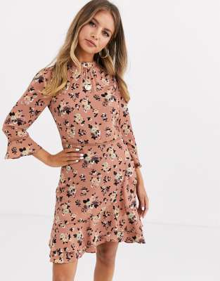 Oasis skater dress with high neck in floral print | ASOS