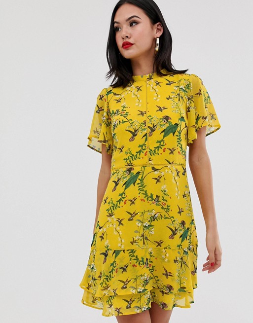 Oasis skater dress with high neck in yellow