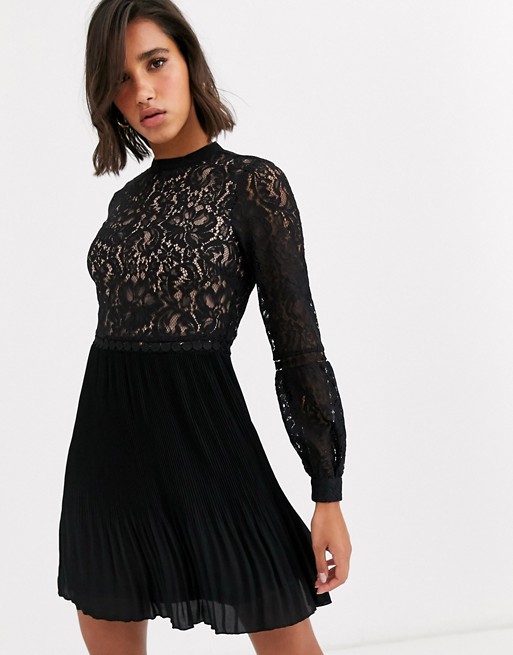 Oasis skater dress with lace top in black