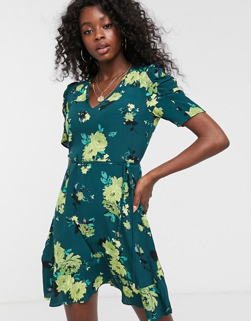 Oasis skater dress in green floral print