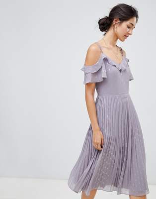 grey pleated midi dress