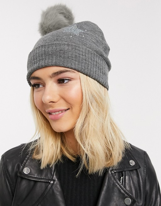 Oasis star embellished beanie in grey