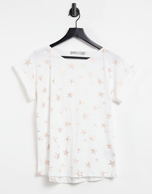 Oasis starfish foil print t-shirt in white