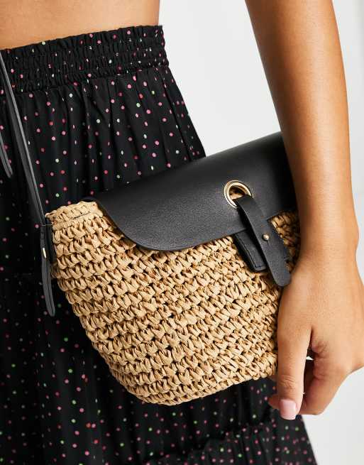 Oasis straw cross body bag in black ASOS