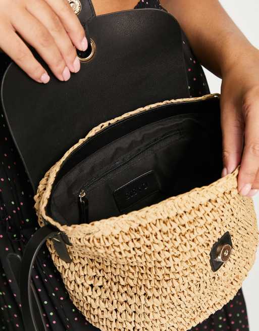 Oasis straw cross body bag in black