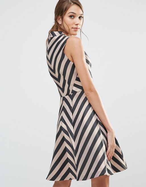 Black and White Striped Fit & Flare Dress
